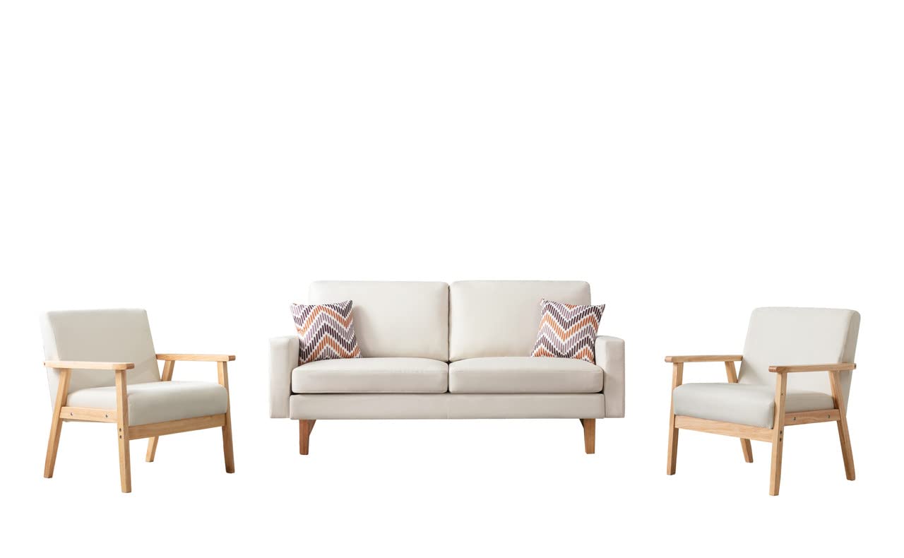 Lilola Home Bahamas Beige Linen Sofa and 2 Chairs with 2 Throw Pillows