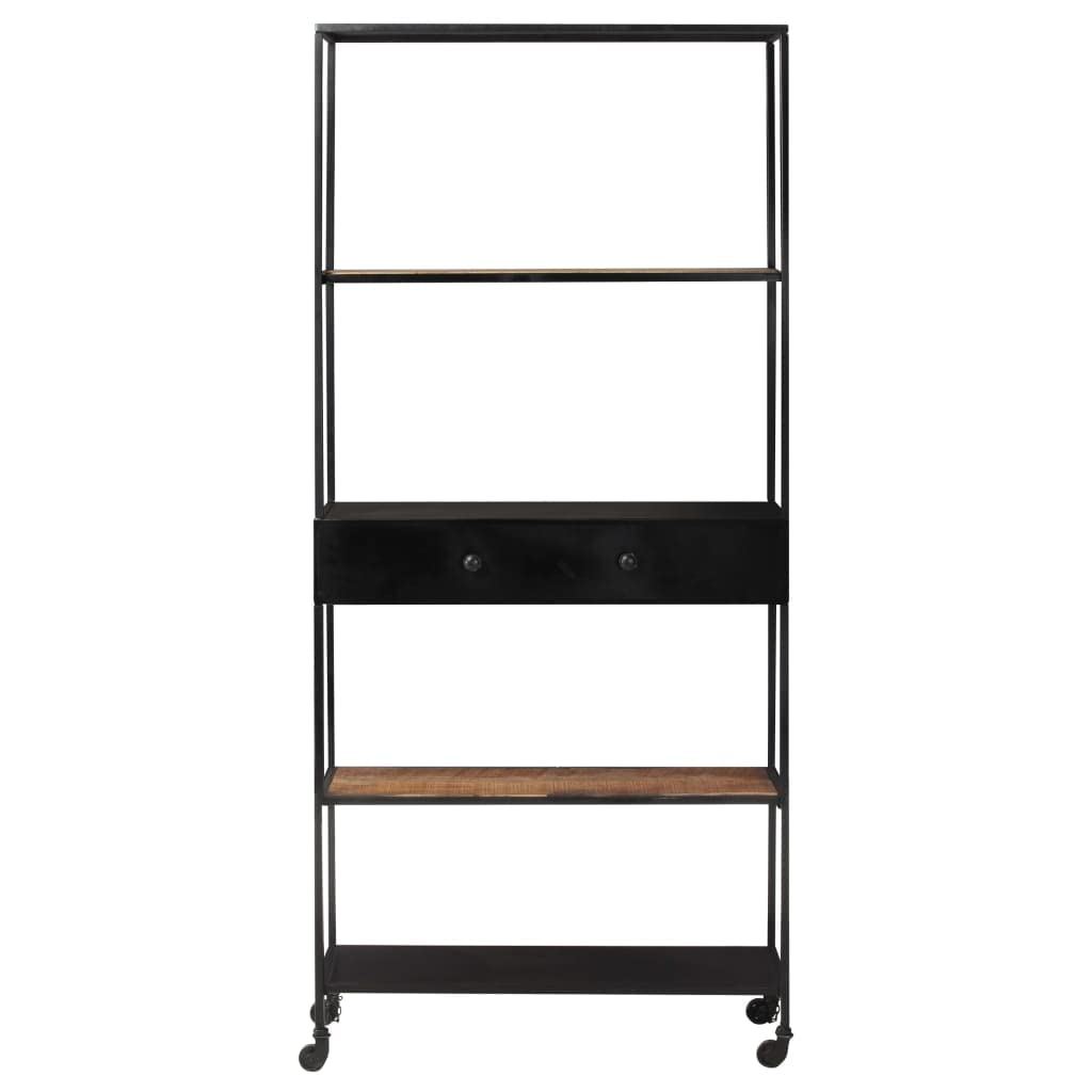 vidaXL Industrial Book Cabinet with 4 Shelves and Drawer - Rough Mango Wood & Iron Stand - Durable and Unique Home Decor - 31.5"x13.8"x70.9"