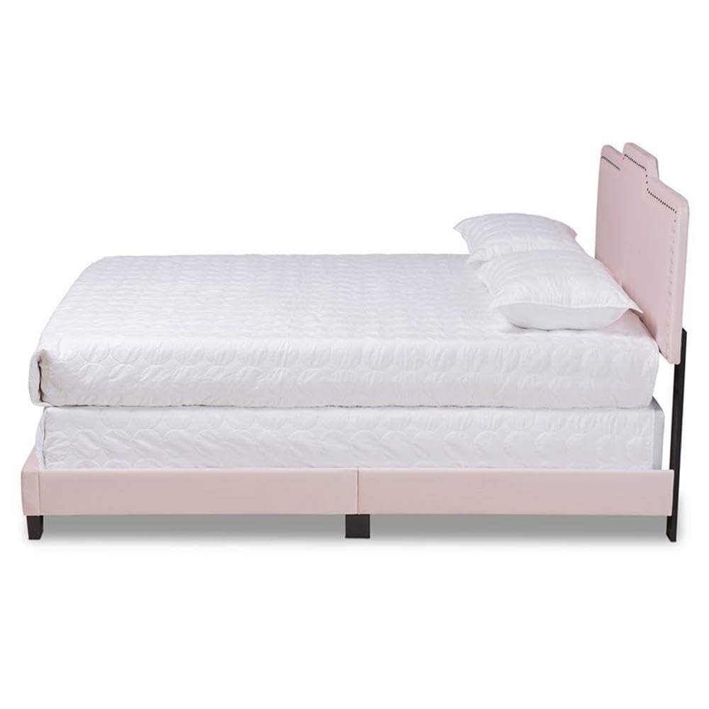 Baxton Studio Benjen Modern and Contemporary Glam Light Pink Velvet Fabric Upholstered Full Size Panel Bed