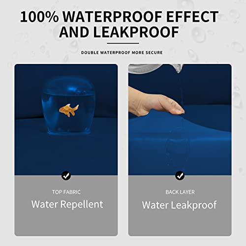 Easy-Going 100% Dual Waterproof Oversized Loveseat Cover Stretch Soft Couch Cover For Dogs, Sofa Slipcover For 2 Separate Cushion Couch Leakproof Furniture Protector For Kids, Pets Navy