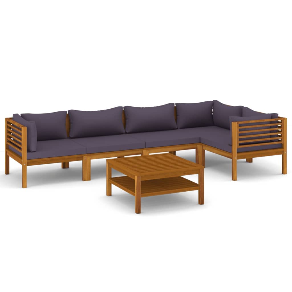 vidaXL Solid Acacia Wood Patio Lounge Set 6 Piece with Cushion Outdoor Garden Terrace Wooden Modular Sofa Seating Seat Sitting Chair Furniture