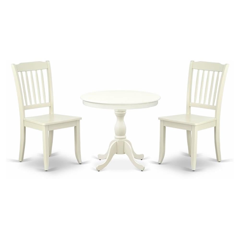 East West Furniture AMDA3-LWH-W 3 Piece Dinette Set for Small Spaces Contains a Round Kitchen Table with Pedestal and 2 Dining C