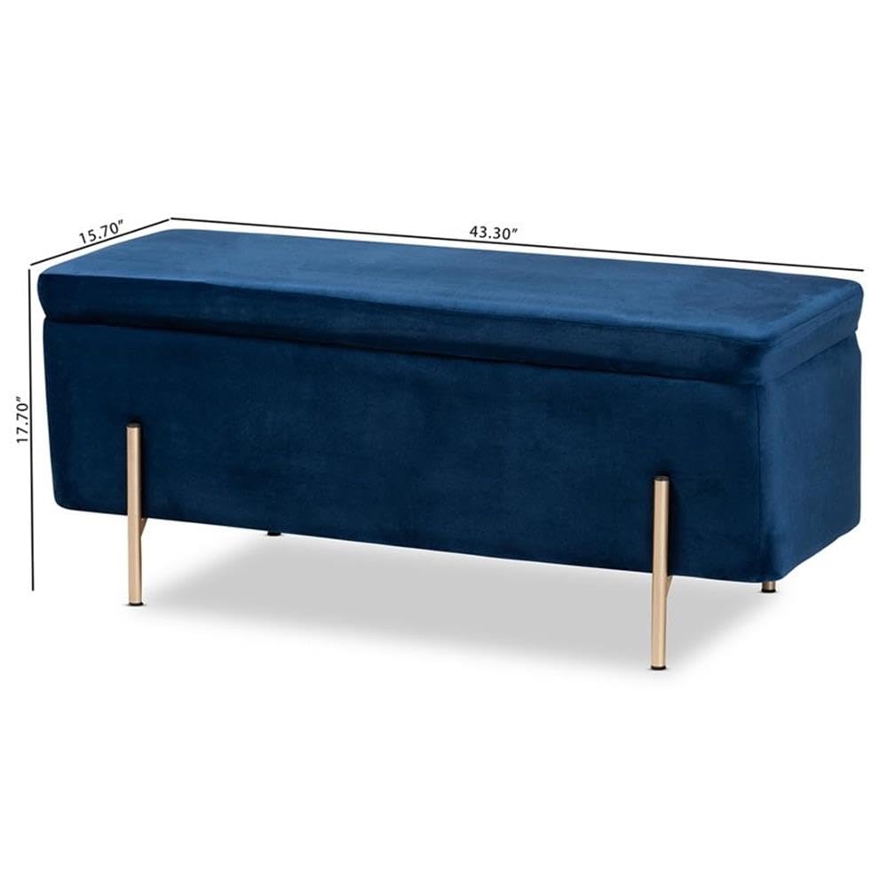 Baxton Studio Rockwell Contemporary Glam and Luxe Navy Blue Velvet Fabric Upholstered and Gold Finished Metal Storage Bench