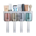 Kitchix Vistara 4 Cup Toothbrush Holder with Toothpaste Storage Wall Mounted Bathroom Organizer Dustproof Toothbrush Stand Multi