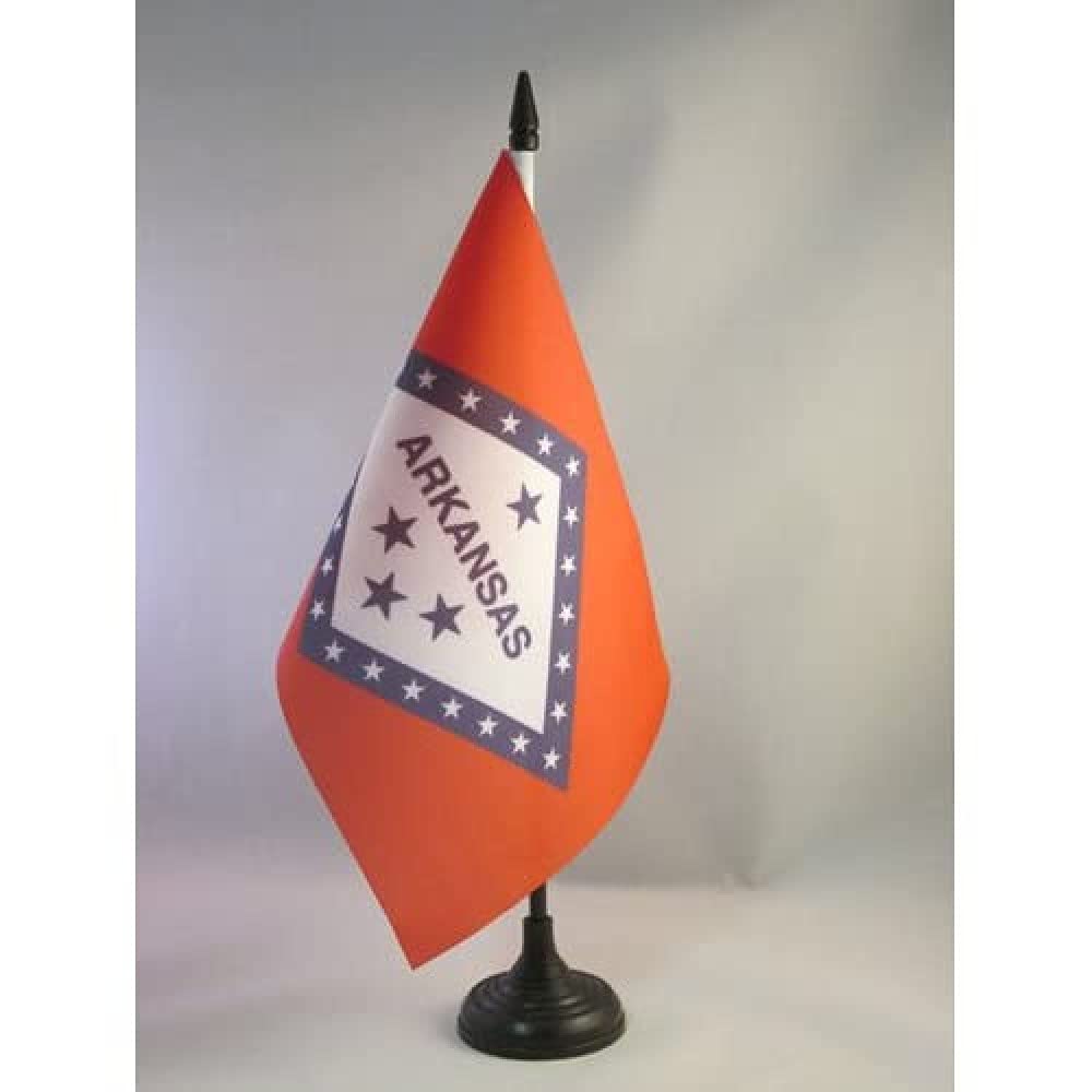 Arkansas Table Flag 5' X 8' - Us State Of Arkansas Desk Flag 21 X 14 Cm - Black Plastic Stick And Base - Az Flag