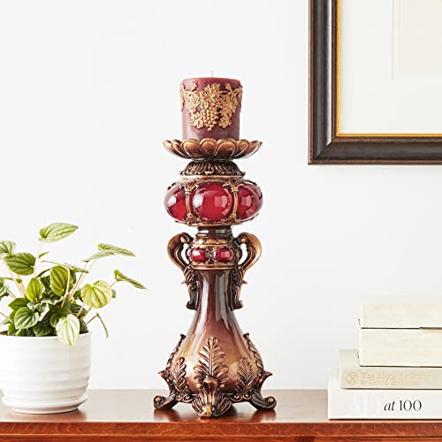 Ok Lighting Candleholder, 16.0", Burgundy