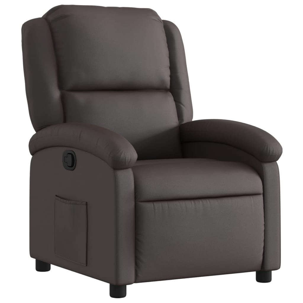 vidaXL Manual Recliner Chair for Living Room, Adjustable Recliner with Padded Seat & Backrest, Home Theater Seating with Side Pocket, Dark Brown Real Leather