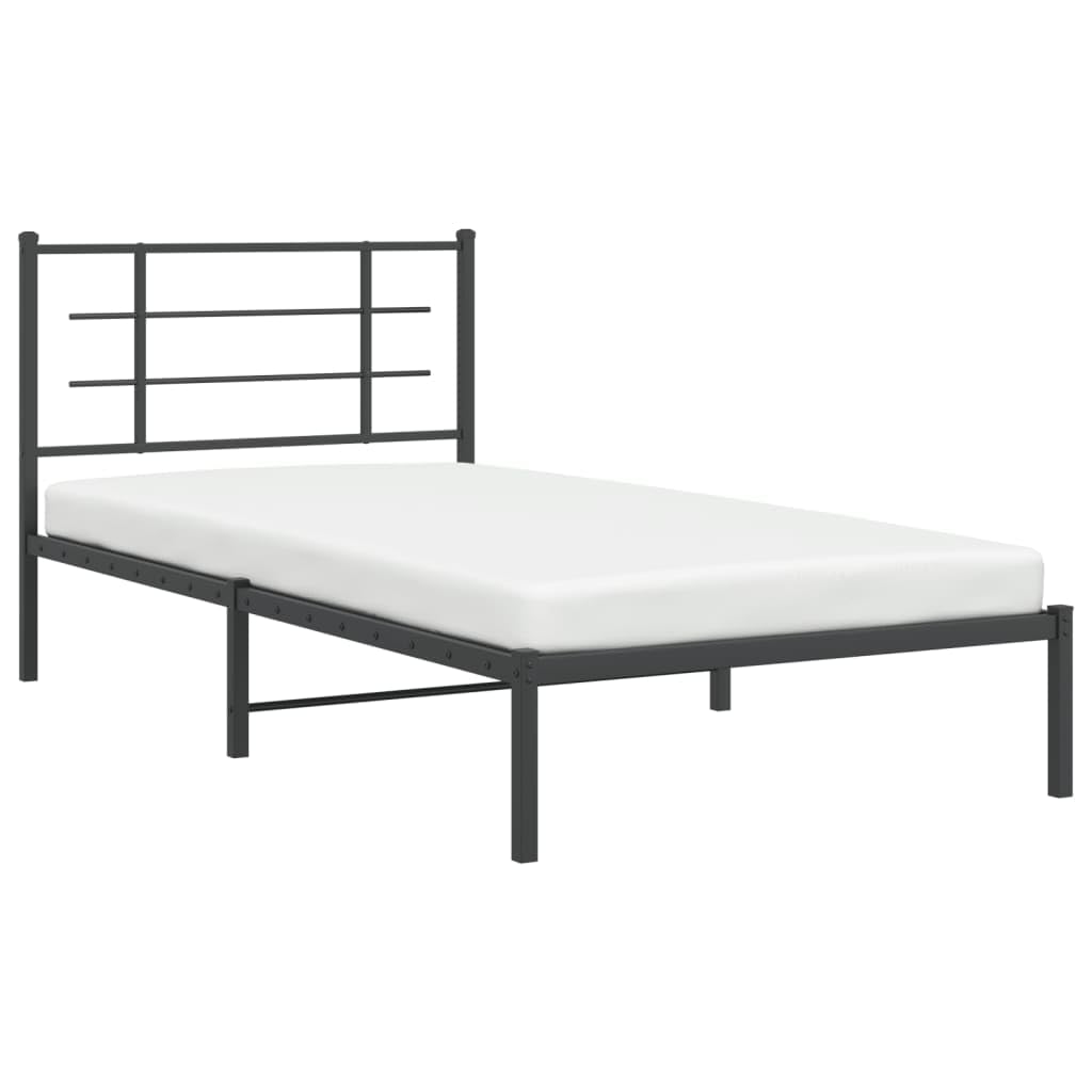 vidaXL Black Metal Bed Frame-Single 39.4"x78.7" with Headboard and Storage Space - Durable Steel Construction - Elegant Bedroom Furniture