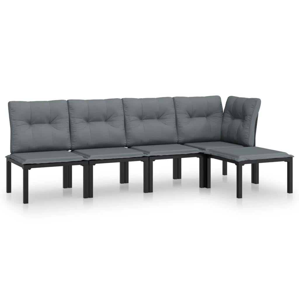 vidaXL Patio Lounge Set 5 Piece, Sectional Sofa Set with Cushions, Conversation Set with Outdoor Footstool, Modern Style, Black 