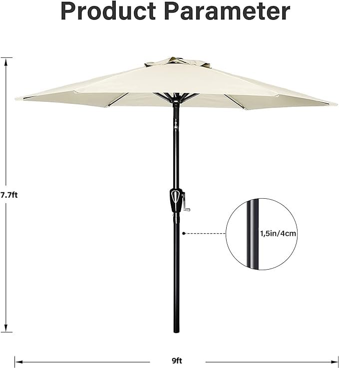 Simple Deluxe 2 Pack 9Ft Outdoor Patio Umbrella Table Market Umbrella With Push Button Tilt And Crank, 8 Sturdy Ribs, Uv Protection Waterproof For Garden, Lawn, Deck, Backyard, Pool, Creamy White
