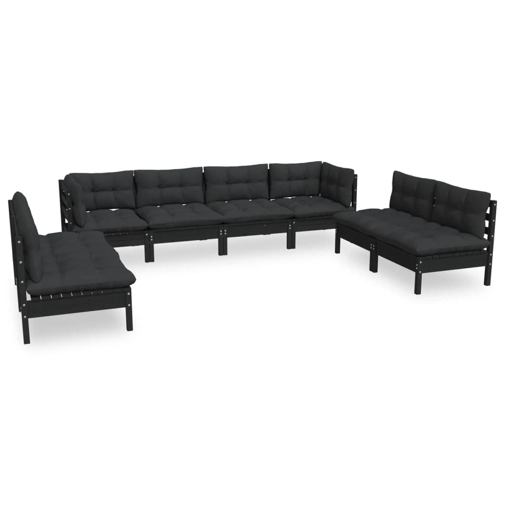 vidaXL Solid Pinewood Patio Lounge Set 8 Piece with Cushions Garden Outdoor Lawn Yard Terrace Balcony Wooden Seat Seating Furniture