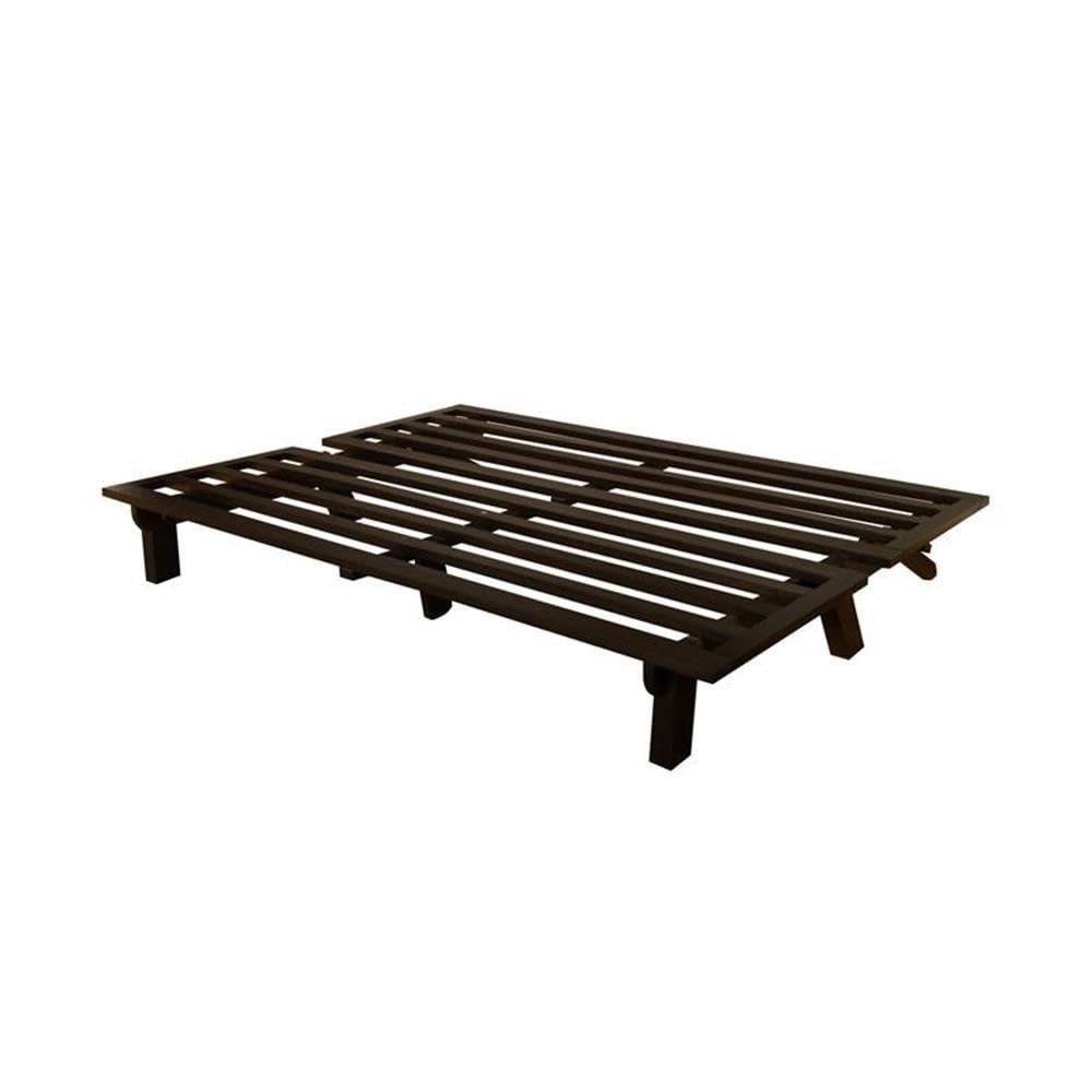 Kodiak Furniture Carson Full Size Futon Frame and Mattress Set - Java Brown Finish Wood Futon Frame with Mattress Included in Linen Stone Color