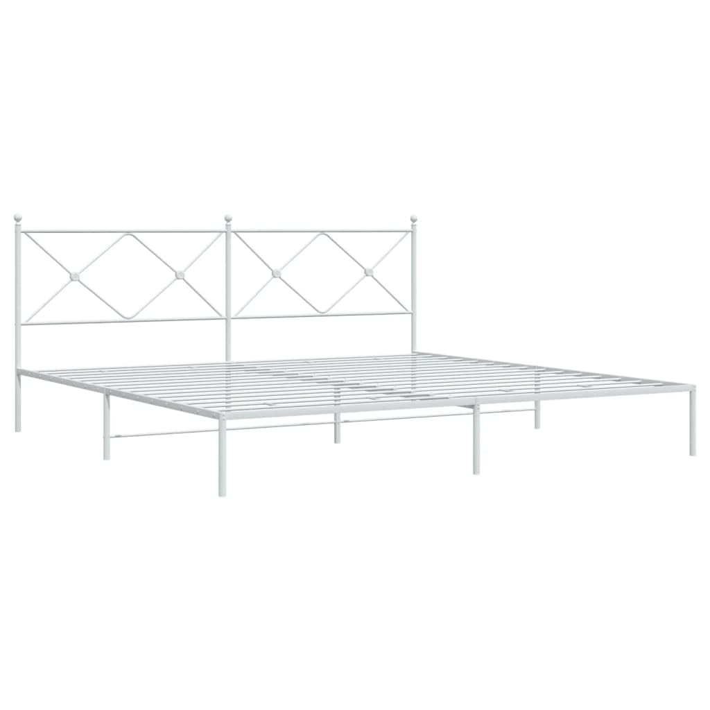 vidaXL Modern King Metal Bed Frame with Headboard - Steel Construction, White, 76"x79.9" - Bedroom Furniture for Enhanced Mattress Support