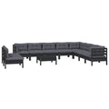 vidaXL Solid Pinewood Patio Lounge Set 11 Piece with Cushions Garden Outdoor Lawn Yard Terrace Balcony Wooden Seat Seating Furniture Black