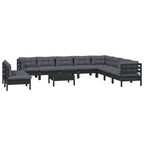 vidaXL Solid Pinewood Patio Lounge Set 11 Piece with Cushions Garden Outdoor Lawn Yard Terrace Balcony Wooden Seat Seating Furniture Black