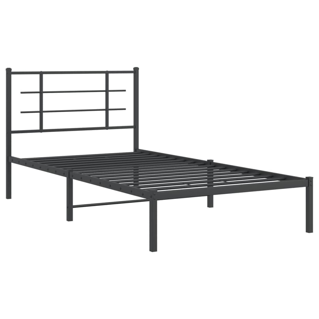 vidaXL Black Metal Bed Frame-Single 39.4"x78.7" with Headboard and Storage Space - Durable Steel Construction - Elegant Bedroom Furniture