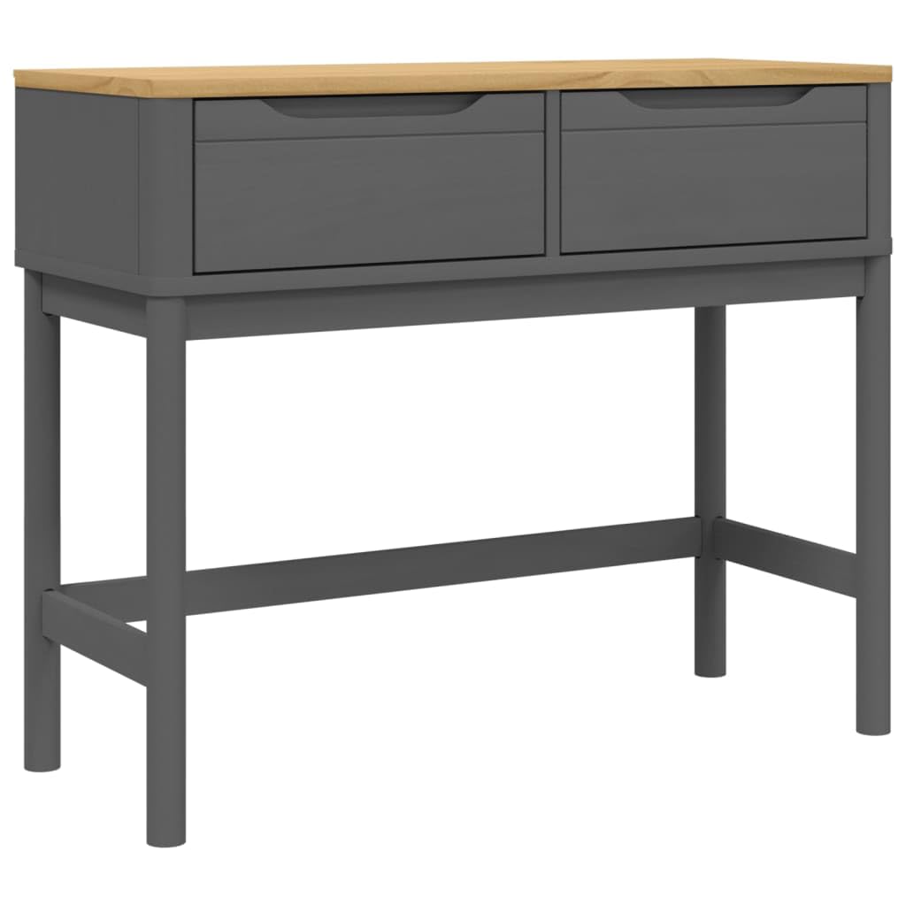 vidaXL Console Table Floro Gray - 35.2"x14.4"x28.7" - Solid Pine Wood, Engineered Wood, 2 Drawers - Rectangular Modern Sofa Table for Living Room, Office, Hall