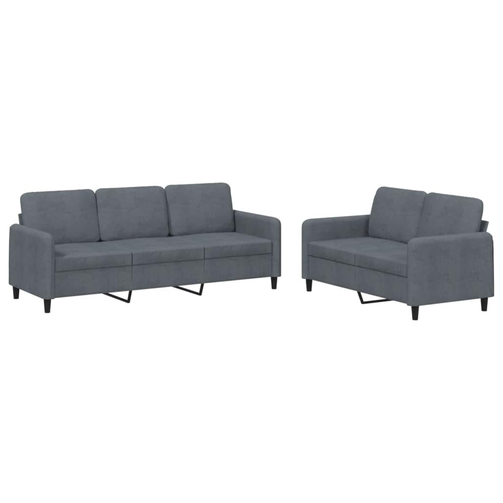 vidaXL Dark Gray Velvet Sofa Set with Sturdy Plywood & Metal Frame, Comfortable Padding - Includes Two and Three-Seater Sofas