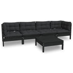 vidaXL Solid Pinewood Patio Lounge Set 5 Piece with Cushions Garden Outdoor Lawn Yard Terrace Balcony Wooden Seat Seating Furniture