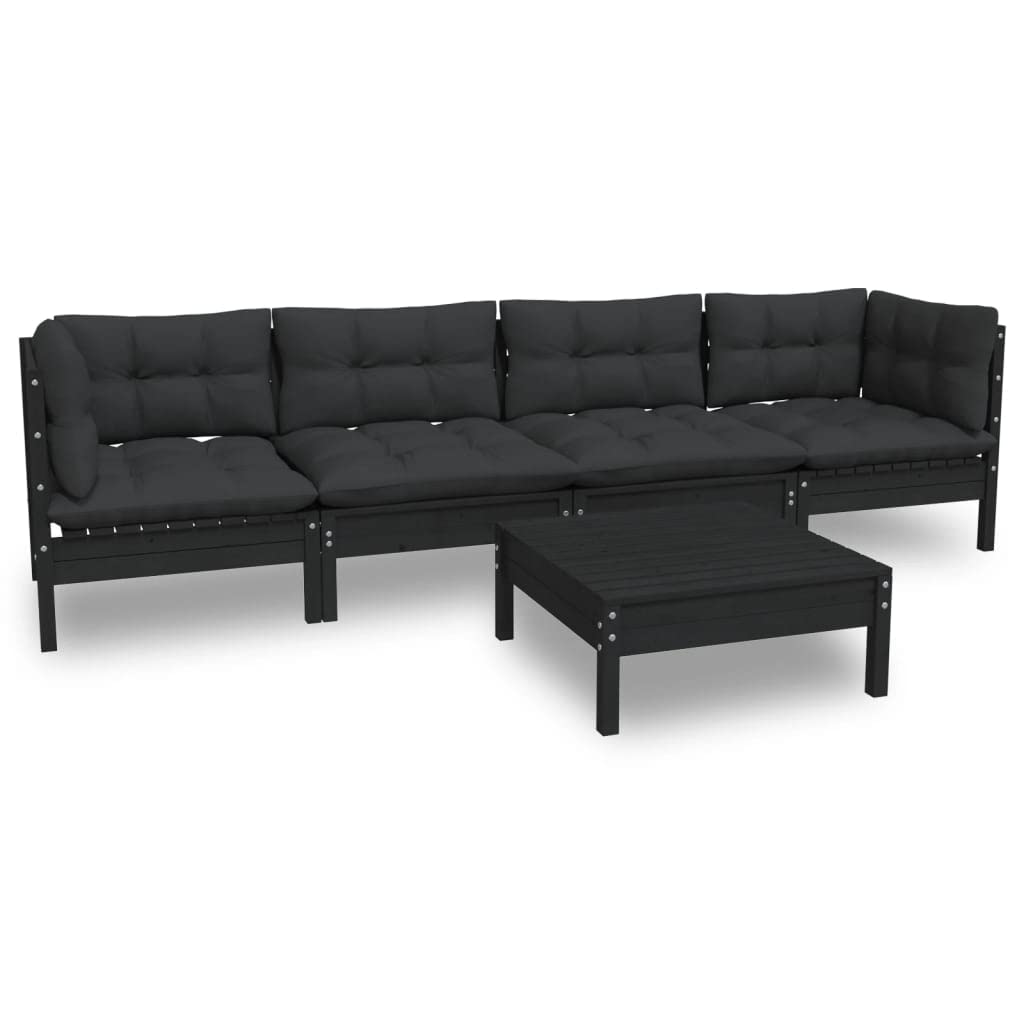 vidaXL Solid Pinewood Patio Lounge Set 5 Piece with Cushions Garden Outdoor Lawn Yard Terrace Balcony Wooden Seat Seating Furniture