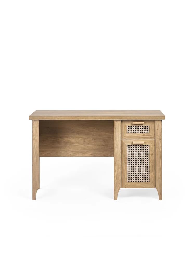 The Kashth Wooden Study Table With Cane Drawer & Cabinet | Modern Home Office Desk For Students & Work From Home | Solid Wood Wr
