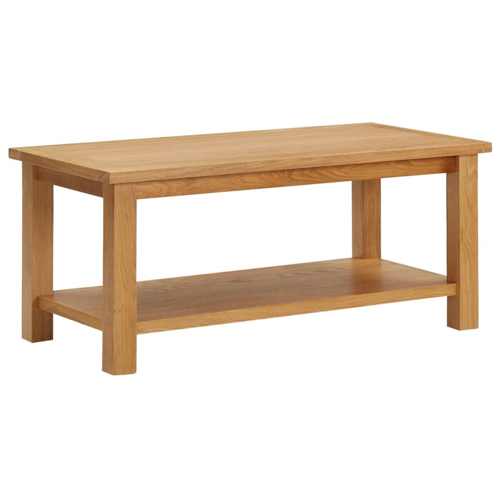 vidaXL Solid Oak Wood Coffee Table with Storage Shelf, Brown Dark Rectangular Living Room Table, Farmhouse Style Home Decor, Assembly Required, 35.4"x17.7"x15.7"