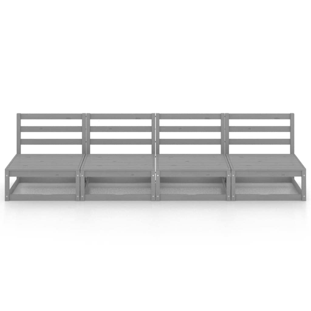 vidaXL Solid Pinewood Patio 4-Seater Sofa Garden Outdoor Lawn Yard Terrace Balcony Wooden Sectional Middle Sofa Seat Seating Furniture Gray