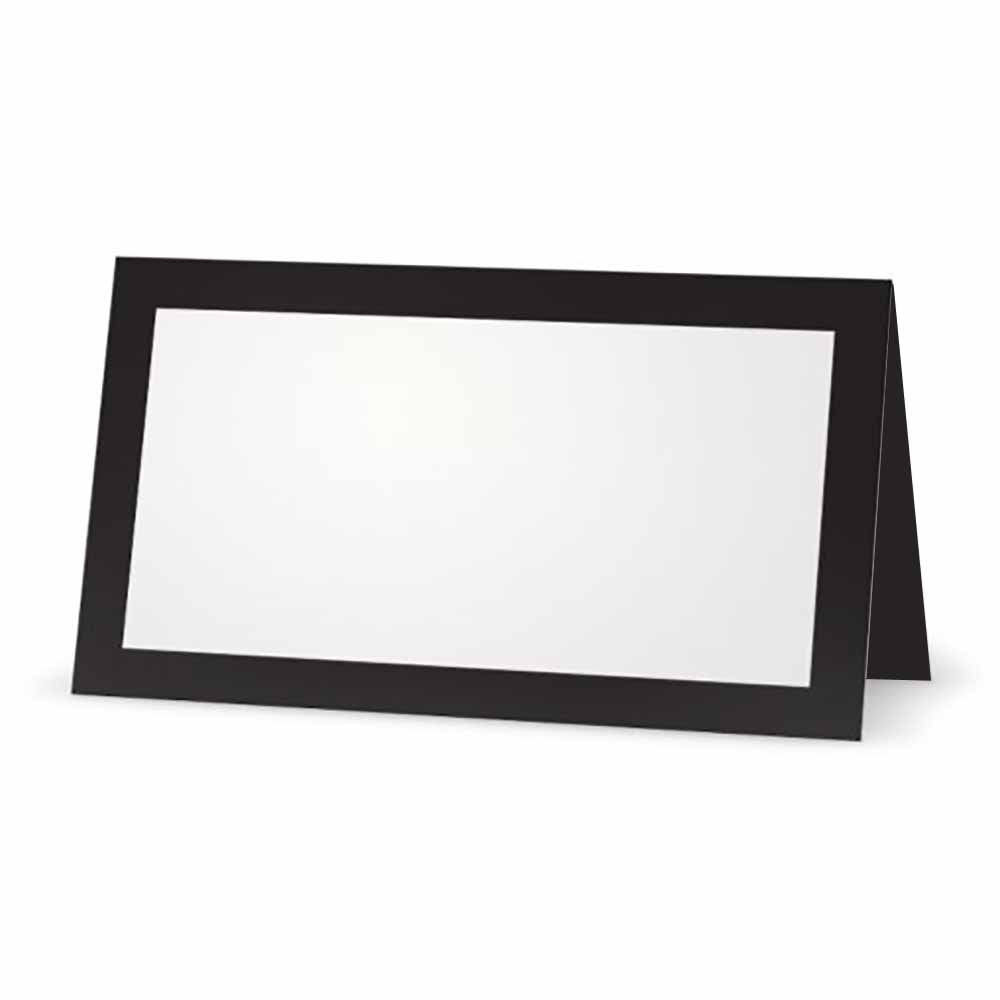 Black Place Cards - Flat or Tent - 10 or 50 Pack - White Blank Front with Solid Color Border - Placement Table Name Seating Stat