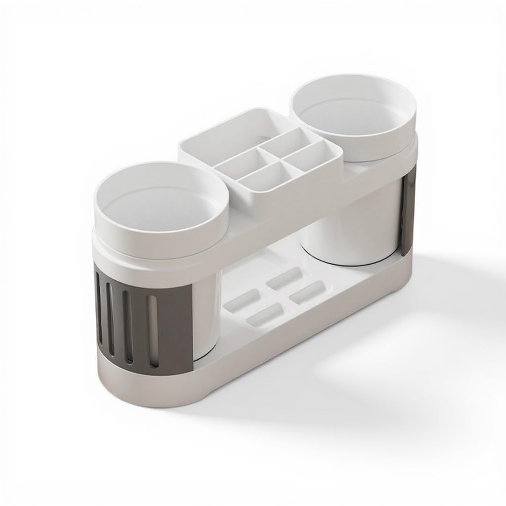 Round Toothbrush Storage Rack | Toilet Washtable Cup Holder with Razor Slot | Durable HeavyDuty Plastic Stand Sleek Design Feat