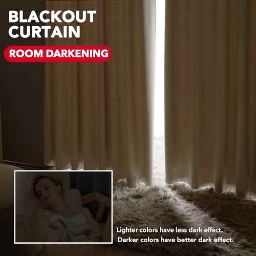 Deconovo Blackout Curtains – Room Darkening, Noise-Reducing, Thermal Insulated – Energy-Efficient Window Treatment For Bedroom, Living Room & Home Office – 2 Panels, Beige, 70W X 108L Inch