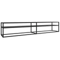 vidaXL Black TV Cabinet with Tempered Glass and Powder-Coated Steel - Sleek, Streamlined Design - Ample Storage Space 86.6"x15.7"x15.9"
