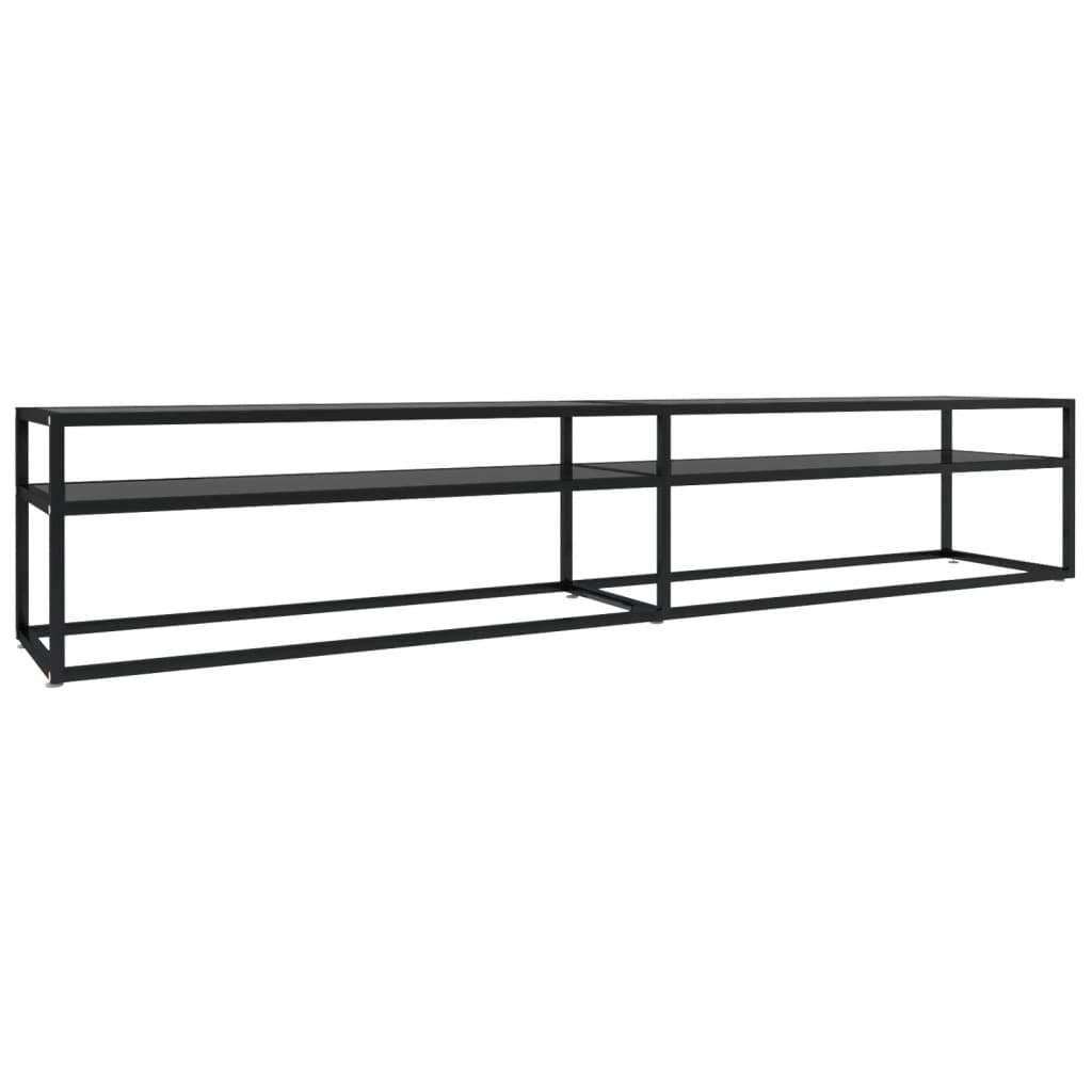 vidaXL Black TV Cabinet with Tempered Glass and Powder-Coated Steel - Sleek, Streamlined Design - Ample Storage Space 86.6"x15.7"x15.9"