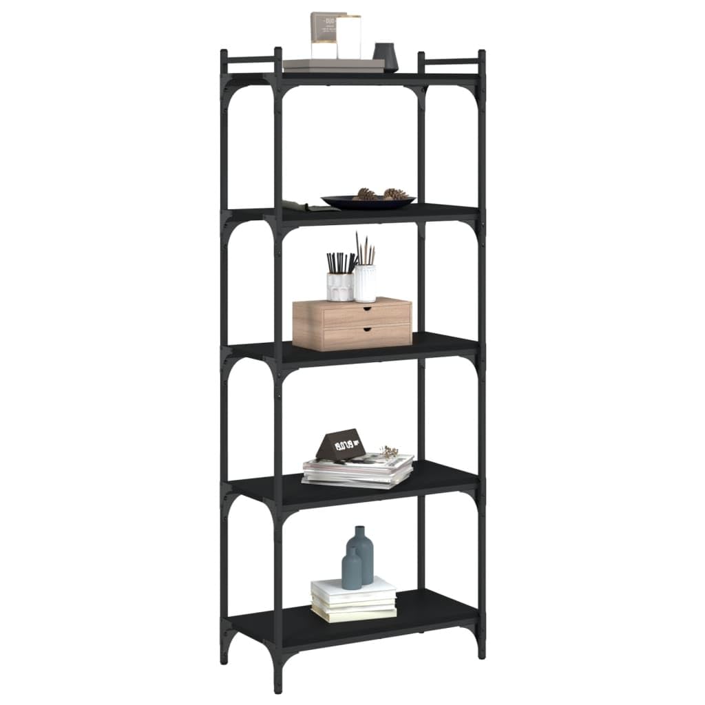 vidaXL 5-Tier Black Engineered Wood Bookshelf with Metal Frame - Storage Display Cabinet for Office, Bedroom, Living Room