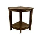 Curvilinear Dark Brown Teak 18'' Corner Shower Bench With Shelf
