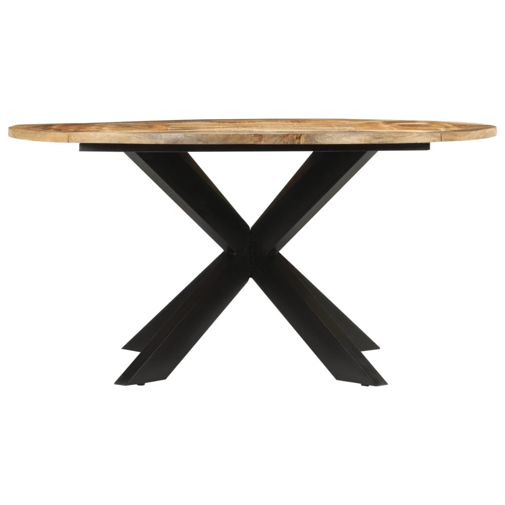 vidaXL Solid Mango Wood Round Dining Table - 59.1" Diameter with Iron Frame for Kitchen, Living Area, Brown