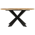 vidaXL Solid Mango Wood Round Dining Table - 59.1" Diameter with Iron Frame for Kitchen, Living Area, Brown
