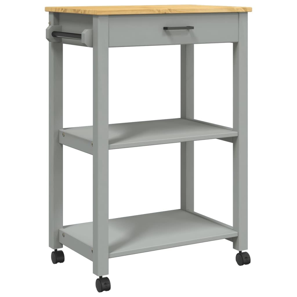 vidaXL Kitchen Trolley - Rolling Cart with Storage, Solid Pine Wood in Gray and Honey Wax, 23.6" x 15.7" x 35.4"