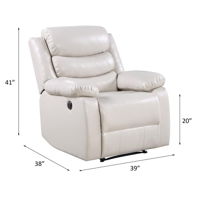 Acme Eilbra Faux Leather Power Recliner With Pillow Top Armrest In Beige