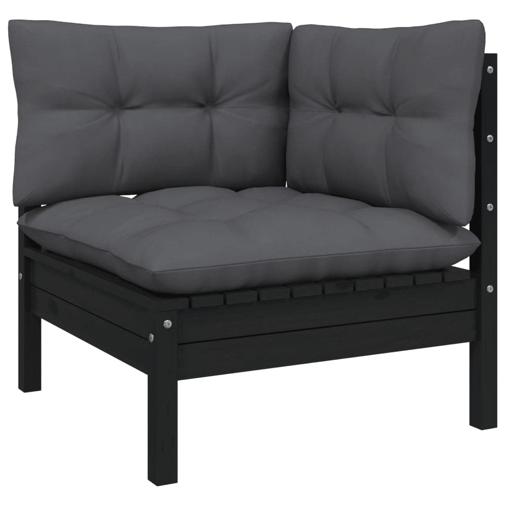 vidaXL Solid Pinewood Patio Lounge Set 12 Piece with Cushions Garden Outdoor Lawn Yard Terrace Balcony Wooden Seat Seating Furniture Black