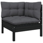 vidaXL Solid Pinewood Patio Lounge Set 12 Piece with Cushions Garden Outdoor Lawn Yard Terrace Balcony Wooden Seat Seating Furniture Black