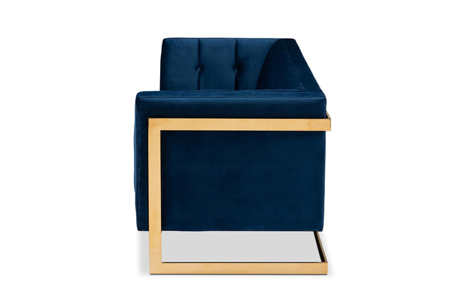 Baxton Studio Ambra Glam and Luxe Navy Blue Velvet Fabric Upholstered and Button Tufted Gold Sofa with Gold-Tone Frame
