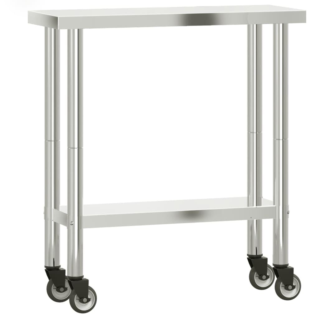 vidaXL Stainless Steel Kitchen Work Table on Wheels - 32.5"x11.8" Prep Space with Adjustable Storage Shelf for Restaurants, Bars, Schools