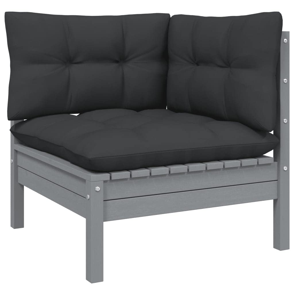 vidaXL Solid Pinewood Patio Lounge Set 13 Piece with Cushions Garden Outdoor Lawn Yard Terrace Balcony Wooden Seat Seating Furniture Gray