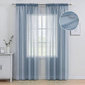 Miulee Dusty Blue Linen Textured Sheer Curtains For Bedroom Living Room Semi Transparent Farmhouse Window Curtain Panels Rod Pocket Light Blue Slate Blue 2 Panels W 54 X L 108 Inches Long