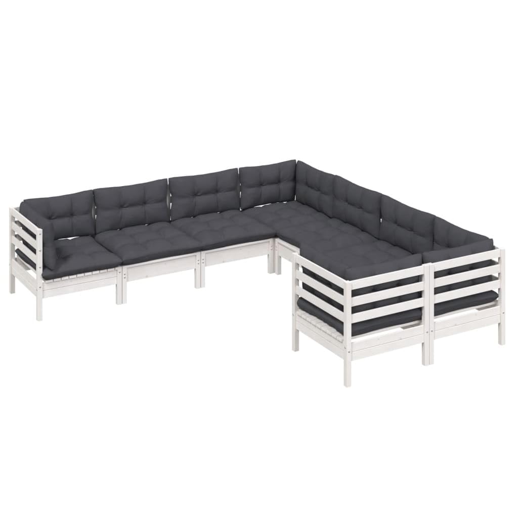 vidaXL Solid Pinewood Patio Lounge Set 8 Piece with Cushions Garden Outdoor Lawn Yard Terrace Balcony Wooden Seat Seating Furniture White