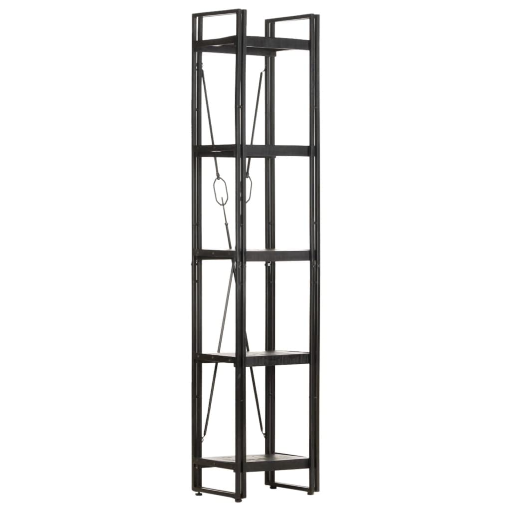 vidaXL 5-Tier Bookcase - 15.7"x11.8"x70.9" - Solid Rough Mango Wood Shelves with Powder-Coated Steel Frame - Black Industrial Style Furniture
