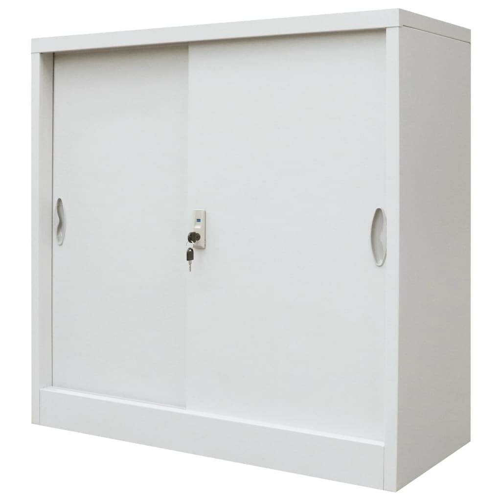 vidaXL Office Cabinet with Sliding Doors Filing Sideboard Storage Cabinet with an Adjustable Shelf Easy Assembly Durable Metal Gray