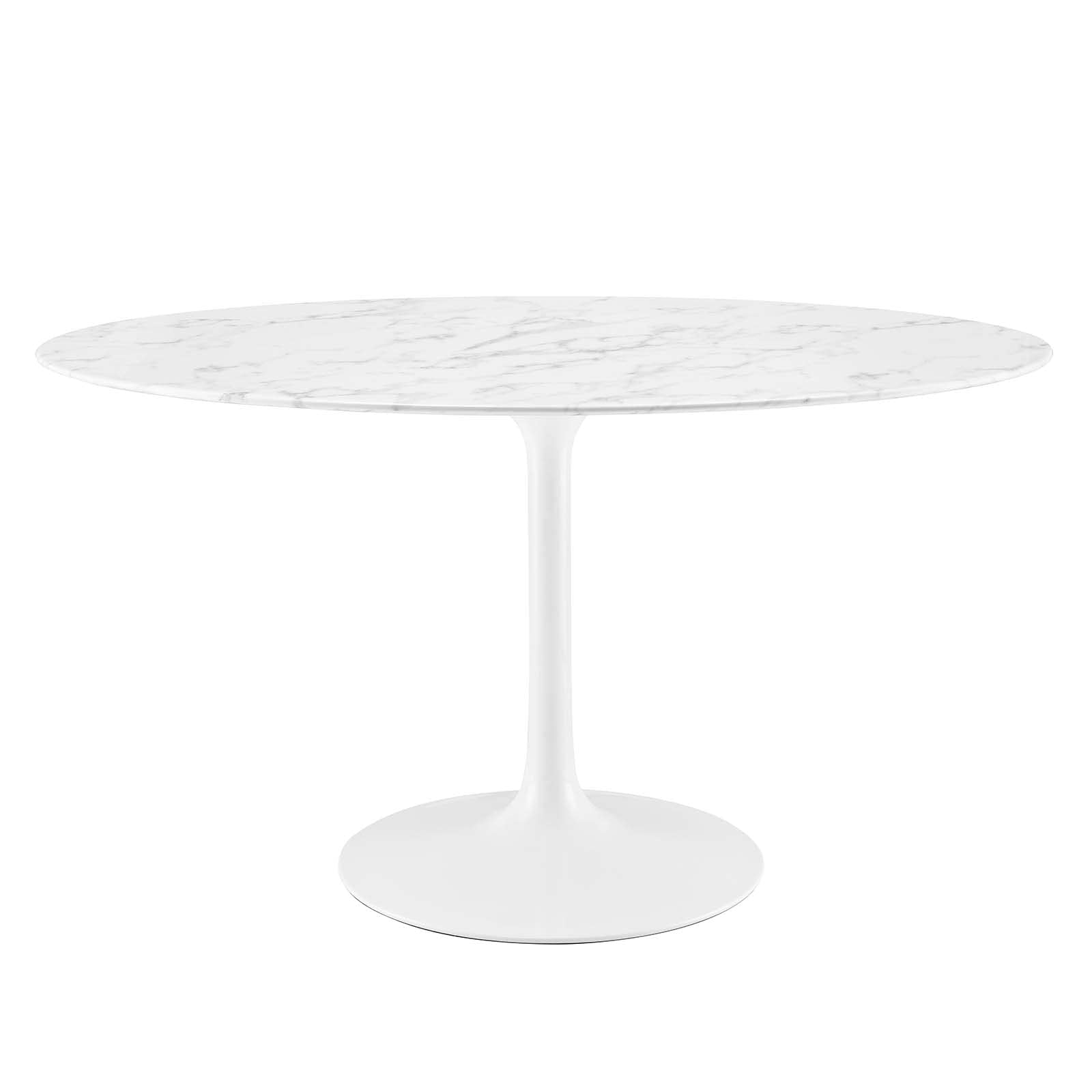 Modway Lippa 54" Oval-Shaped Mid-Century Modern Dining Table with Artificial Marble Top and White Base