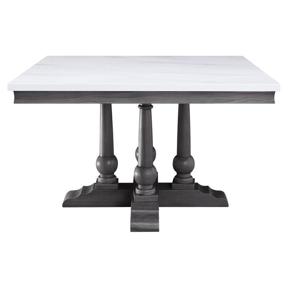 Acme Yabeina Artificial Marble Square Top Dining Table in White and Gray Oak