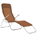 vidaXL 2X Folding Sun Loungers Patio Garden Outdoor Terrace Beach Reclining Chair Sun Day Lounge Camping Bed Sunlounger Textilene Taupe
